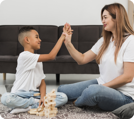 Mother and son holding hands