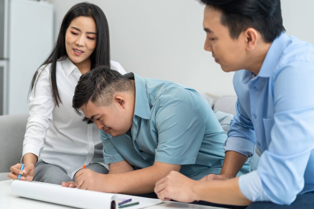 Three people learning